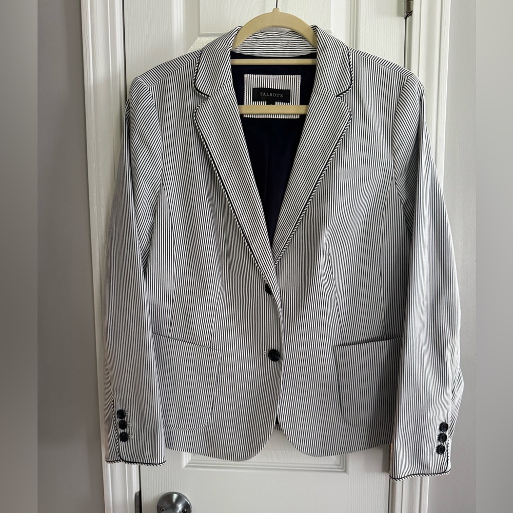 Talbots Navy and White Striped Jacket